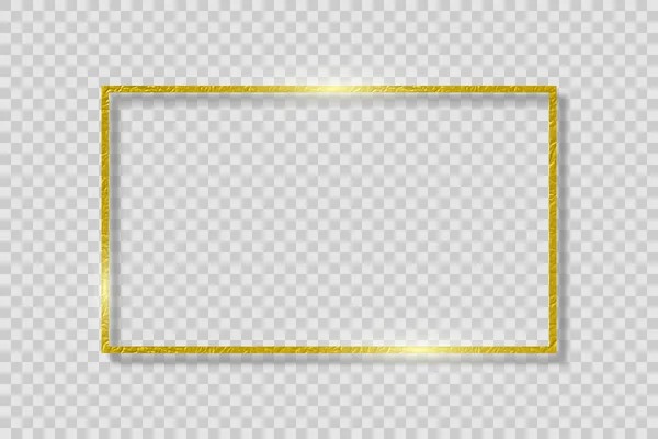 影と透明な背景に黄金のフレームを箔 金の長方形の境界は 光沢と光の効果を持つ箔テクスチャで作られています ベクターイラスト — ストックベクタ