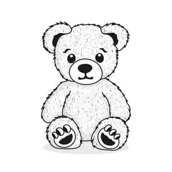 Kreskówkowy Miś Ręcznie Rysowana Pluszowa Lalka Niedźwiedzia Ilustracja Wektora — Wektor stockowy