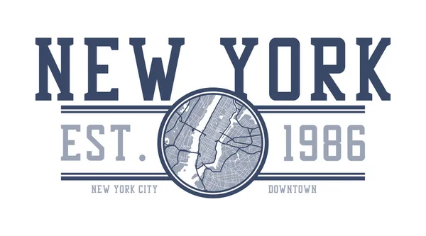 Shirt New York City Design Con Mappa New York Grafica Vettoriale Stock