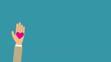 Sadaka ve bağış konsepti. İnsanlar kalplerini avuç içine koyuyorlar. Alfa kanalı ile HD video canlandırması.