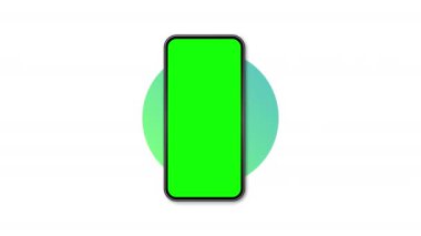 Yeşil şeffaf ekranlı akıllı telefon animasyonu. Çerçevesiz gerçekçi cep telefonu. 4k video canlandırması.