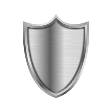 Metal kalkan. Çerçeveli metal kalkan. Güvenlik ve korumalı, parıltılı ve hafif yansımalı çelik paneller. Heraldik zırh. Vektör illüstrasyonu.