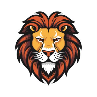 Aslan suratlı logo tasarımı. Spor, e-spor takımları ve tişört tasarımı için aslan başlı amblem. Vektör illüstrasyonu.