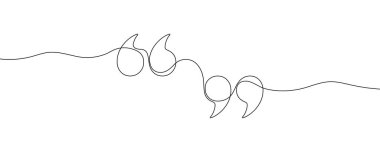 Tırnak işareti simgelerinin kesintisiz bir çizgisi. Sürekli tırnak işareti çizimi. Vektör İllüstrasyonu.