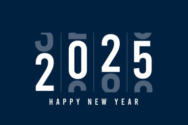 Happy New Year 2025. Minimalistic card with changing numbers for 2025. New Year and Merry Christmas web banner design. Vector illustration.	