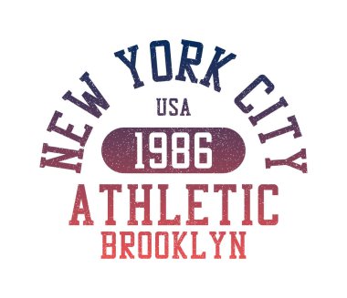 New York, Brooklyn tişört tasarımı gradyan baskılı. Atletik kıyafetler için grafikler. Üniversite tarzı tişört, grunge, klasik spor kıyafeti. Vektör illüstrasyonu.