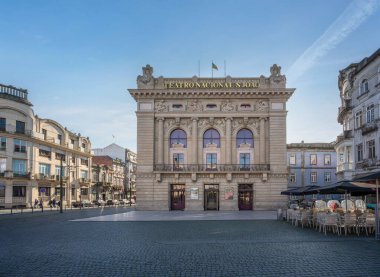 Porto, Portugal - Feb 5, 2020: Sao Joao National Theatre at Batalha Square - Porto, Portugal clipart