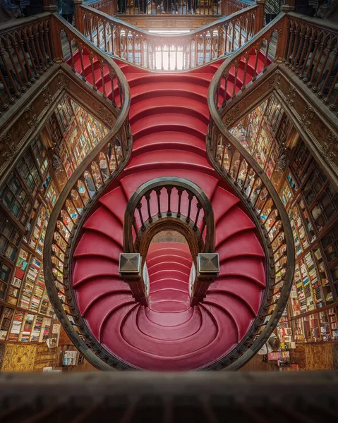Porto Portugal Feb 2020 Lello Bookstore Interior Its Famous Staircase — Stock Photo, Image
