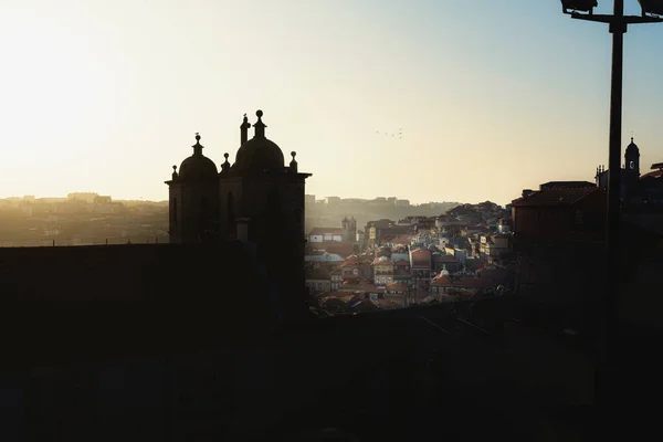 Vysoký Úhel Pohledu Porto City Při Západu Slunce Igreja Dos — Stock fotografie