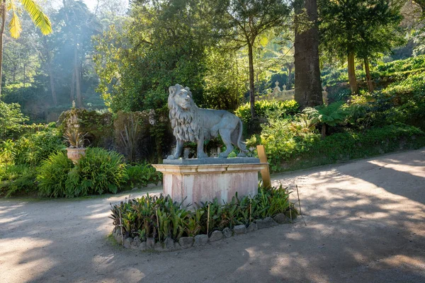 Sintra Portugal Février 2020 Statue Lion Aux Jardins Promenade Des — Photo