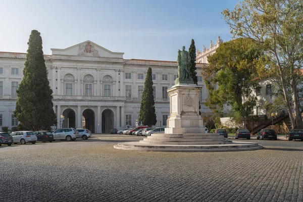 stock image Lisbon, Portugal - Feb 28, 2020: Palace of Ajuda and King Dom Carlos I Statue- Lisbon, Portugal