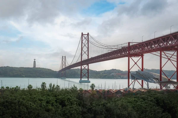 Puente Abril Santuario Cristo Rey Río Tajo Río Tejo Lisboa — Foto de Stock