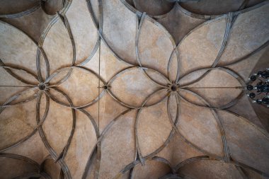 Prag, Çek Cumhuriyeti - 30 Eylül 2019: Prag Şatosu 'ndaki Eski Kraliyet Sarayı' nın Tavanı - Prag, Çek Cumhuriyeti