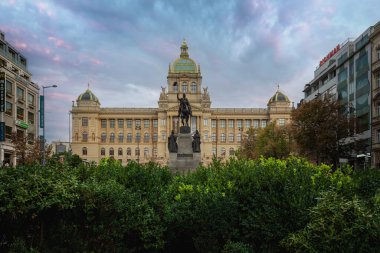 Prague, Czechia - Oct 01, 2019: National Museum and Statue of Saint Wenceslas at Wenceslas Square - Prague, Czech Republic