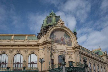 Municipal House civic building and Smetana Concert Hall Facade at Republic Square (Namesti Republiky) - Prague, Czech Republic