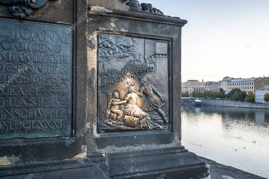 Plaque under the Statue of John of Nepomuk at Charles Bridge rubbing