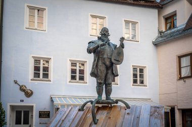 Bavaria, Germany - Nov 06, 2019: Lute Maker fountain (Lautenmacherbrunnen) - Fussen, Germany