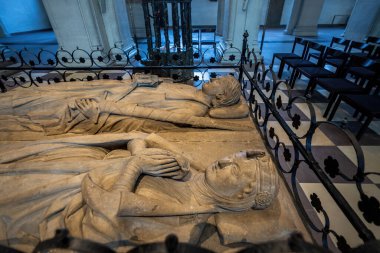 Brunswick, Germany - Jan 15, 2020: Tomb of Henry the Lion and his wife Matilda at St. Blasii Cathedral Interior - Braunschweig, Lower Saxony, Germany