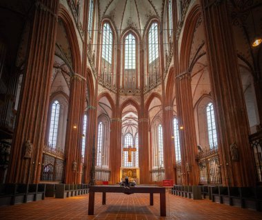 Lubeck, Germany - Jan 10, 2020: Altar at St. Mary Church (Marienkirche) Interior - Lubeck, Germany