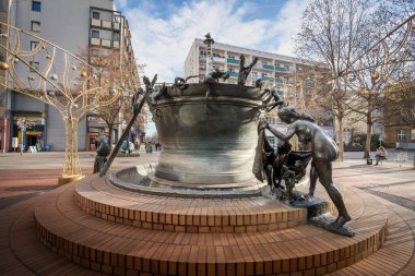 Magdeburg, Germany - Jan 15, 2020: Faun Fountain (Faunbrunnen) - Magdeburg, Saxony-Anhalt, Germany