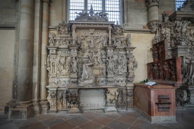 Magdeburg, Germany - Jan 15, 2020: Stone Epitaph at Magdeburg Cathedral Interior - Magdeburg, Germany