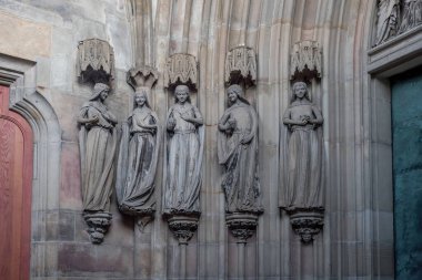 Magdeburg, Germany - Jan 15, 2020: Five wise virgins showing their joy sculptures at Magdeburg Cathedral Interior - Magdeburg, Germany