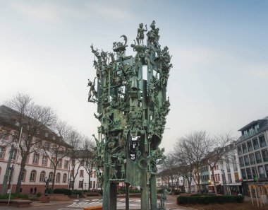 Mainz, Germany - Jan 22, 2020: Carnival Fountain (Fastnachtsbrunnen) at Schillerplatz Square - Mainz, Germany
