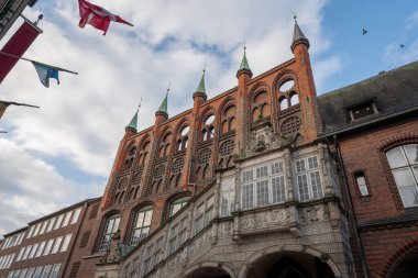 Lubeck Town Hall Renaissance staircase and Long House from Breiten Strasse - Lubeck, Germany