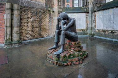 Hamburg, Germany - Jan 04, 2020: The Ordeal (Prufung) Sculpture by Edith Breckwoldt at St. Nicholas Church - Hamburg, Germany