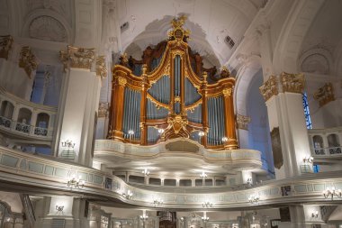 Hamburg, Germany - Jan 09, 2020: Pipe Organ at St. Michael Church Interior - Hamburg, Germany