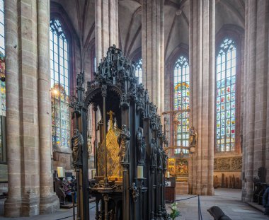 Nuremberg, Germany - Dec 09, 2019: Tomb of Saint Sebaldus at St. Sebaldus Church (Sebalduskirche) Interior - Nuremberg, Bavaria, Germany