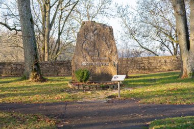 Bavaria, Germany - Dec 10, 2019: Memorial stone for Heinrich Toppler at Castle Gardens (Burggarten) - Rothenburg ob der Tauber, Bavaria, Germany