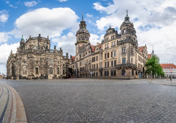 Vista Panorâmica Catedral Católica Castelo Dresden Residenzschloss Dresden Saxónia Alemanha — Fotografia de Stock