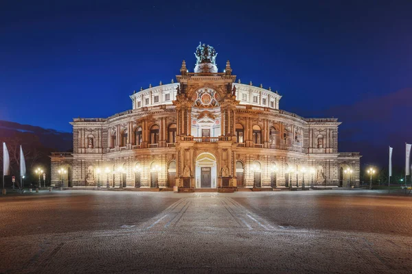 Semperoper Opera House Theaterplatz Nachts Dresden Soxony Duitsland — Stockfoto