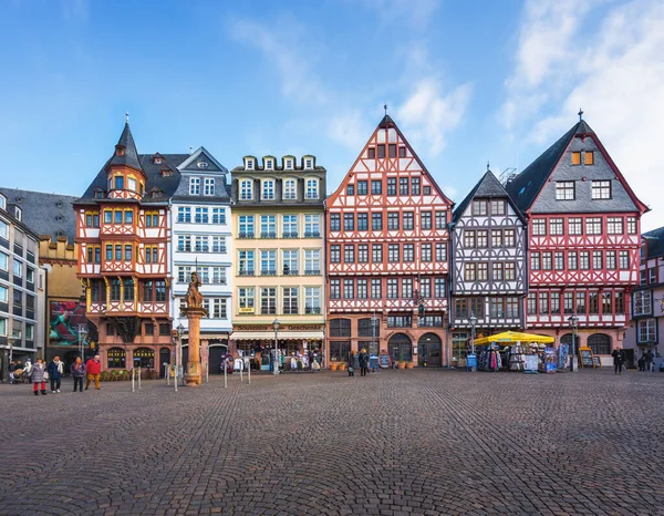 Frankfurt Alemanha Janeiro 2020 Edifícios Coloridos Meia Madeira Praça Romerberg — Fotografia de Stock