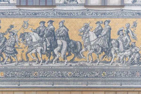 Dresde Alemania Septiembre 2019 Procesión Príncipes Mural Wall Furstenzug Detalle — Foto de Stock