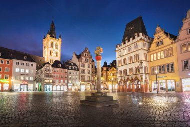 Trier, Germany - Jan 31, 2020: Hauptmarkt Square at night - Trier, Germany clipart