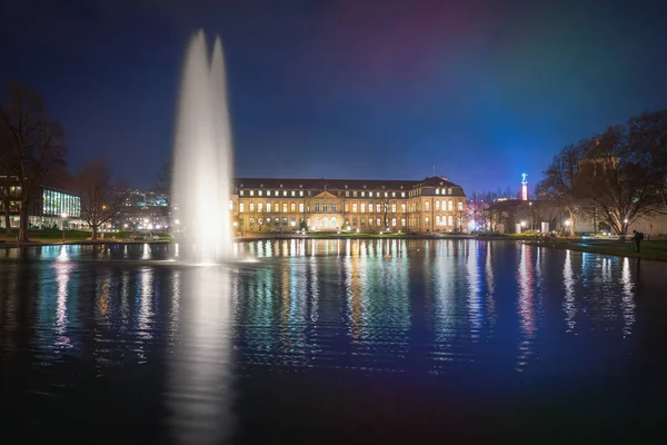 Neues Schloss New Palace Lago Eckensee Por Noche Stuttgart Alemania — Foto de Stock