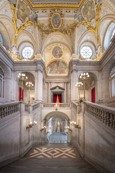 Madrid Espanha Mar 2019 Grande Escadaria Palácio Real Madrid Interior — Fotografia de Stock
