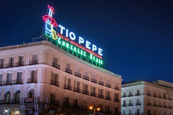 Madrid Spain Mar 2019 Tio Pepe Neon Advertisement Sign Puerta — стокове фото