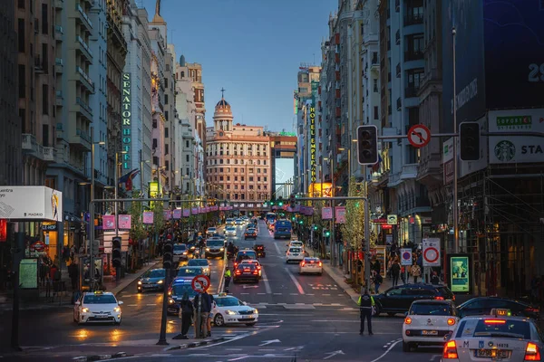 Мадрид Іспанія Березня 2019 Року Вулиці Гран Віа Початку Вечора — стокове фото