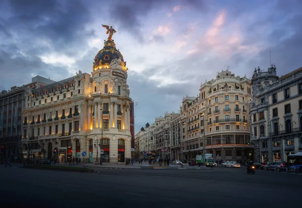 Madrid Spain Mar 2019 Edificio Metropolis Building Sunset Calle Alcala — стокове фото