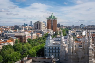 Aerial view of downtown Madrid Skyline with Paseo de Recoletos and Colon - Madrid, Spain clipart