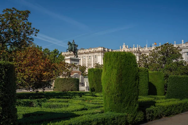 stock image Plaza de Oriente Square with Monument to Philip IV (Felipe IV) - Madrid, Spain