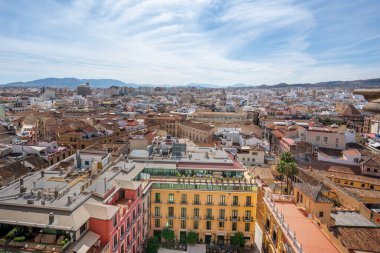 Malaga binalarının hava manzarası - Malaga, Endülüs, İspanya