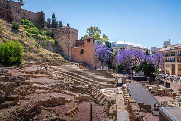 Malaga Roman Theatre Ruins Alcazaba Fortress Malaga Andalúzia Spanyolország — Stock Fotó
