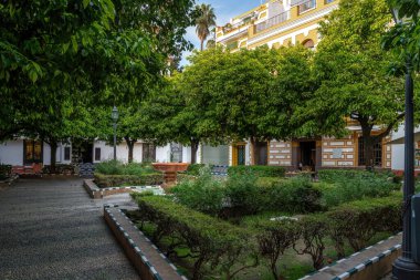 Juderia 'daki Plaza de Dona Elvira Meydanı Seville, Endülüs, İspanya