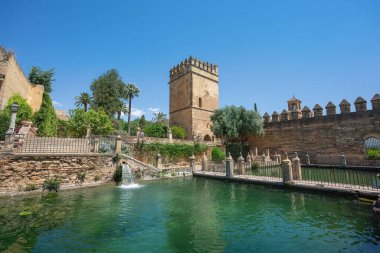 Cordoba, İspanya - 11 Haziran 2019: Alcazar de los Reyes Cristianos Bahçeleri - Cordoba, Endülüs, İspanya