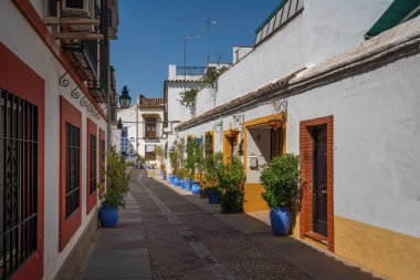 Cordoba, İspanya - 13 Haziran 2019: San Basilio sokakları - Cordoba, Endülüs, İspanya