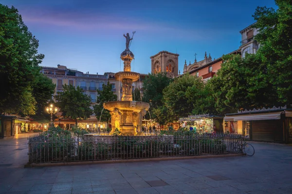 Plaza Bib Rambla Fuente Gigantones Por Noche Con Torre Catedral — Foto de Stock